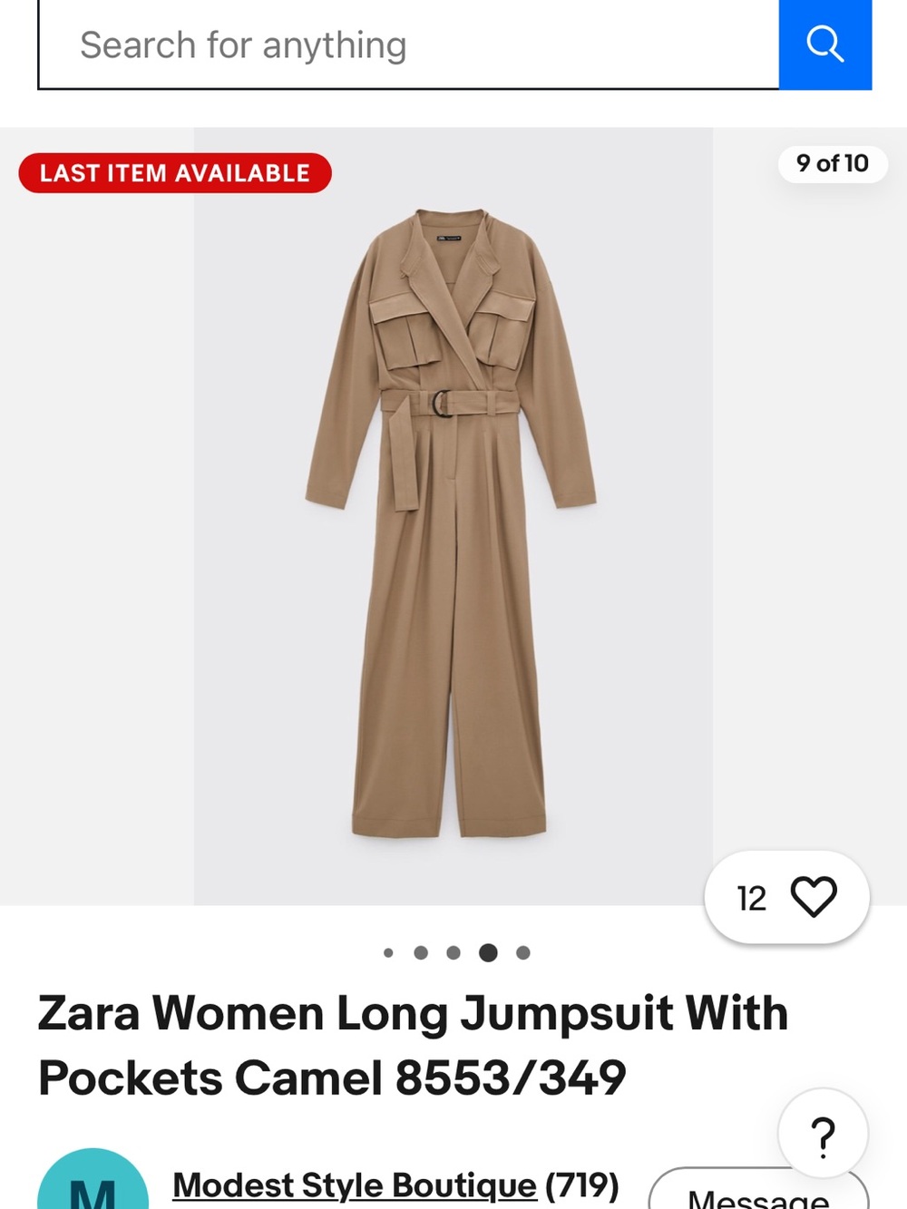 Zara Camel Utility Jumpsuit with Belted Waist